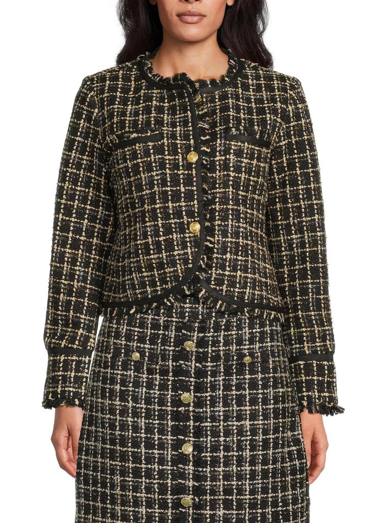 NANETTE nanette lepore Frayed-Trim Plaid Tweed Jacket