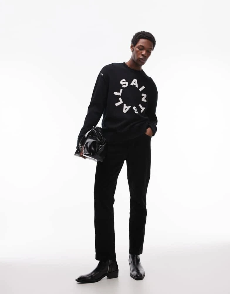 ALL SAINTS AllSaints Diageo logo distressed knitted jumper in black 3