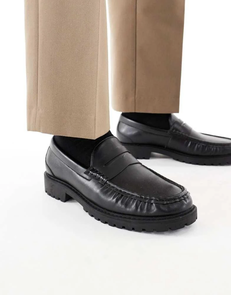  DESIGN Loafers Black White Cleated Sole Men\'s Size 8 ASOS DESIGN loafers in black with fringe detail on cleated  main image 3