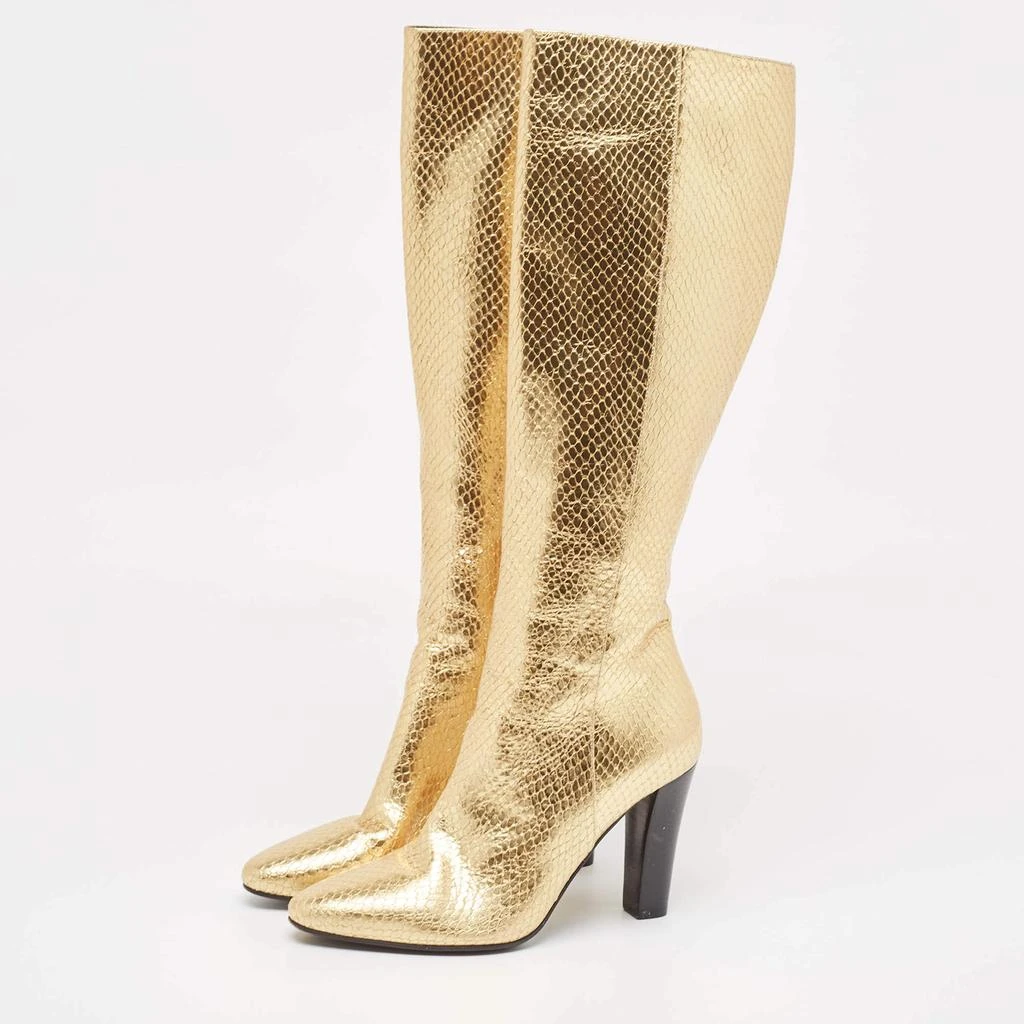 Yves Saint Laurent Saint Laurent Gold Python Embossed Leather Lily Knee Length Boots Size 35 3