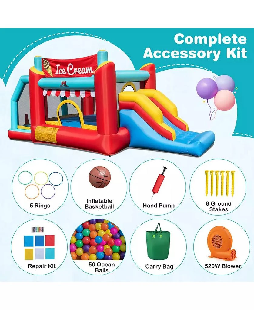 GOUUN 5-in-1 Ice Cream Inflatable Bounce House with Ball Pit and Slide with 520W Blower 9
