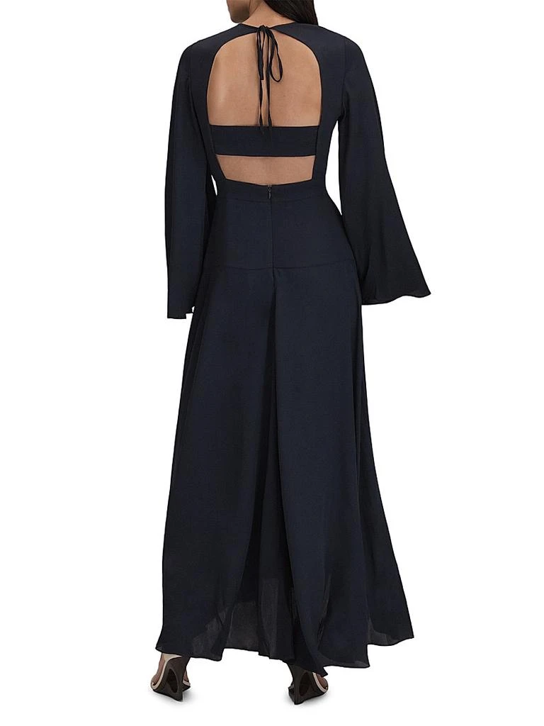 flute sleeve maxi dress Womens Love & Roses Navy Floral Embroidered Flute Sleeve Maxi Dress US 8