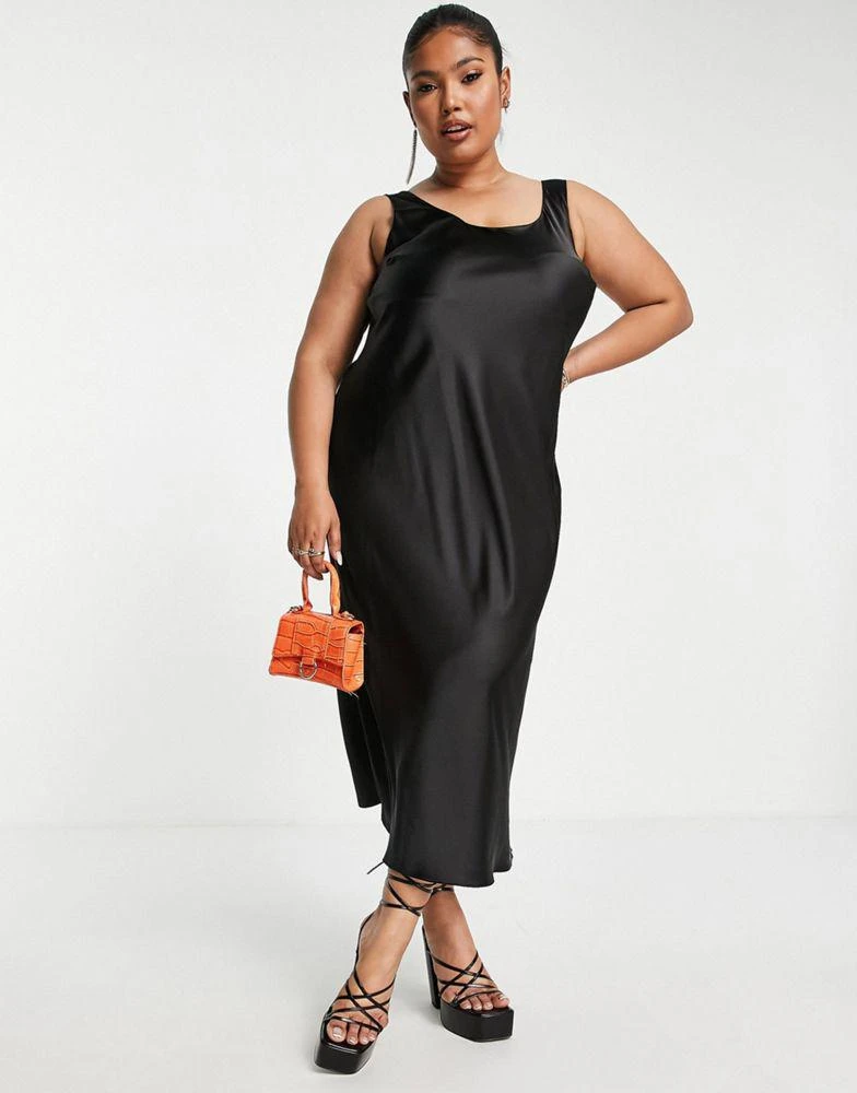 ASOS ASOS DESIGN Curve scoop neck midi satin slip dress in black 1