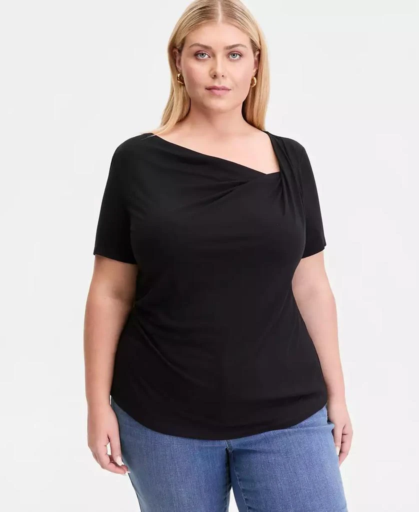 INC International Plus Size Asymmetric Neck Short-Sleeve Top, Macy
s Exclusive