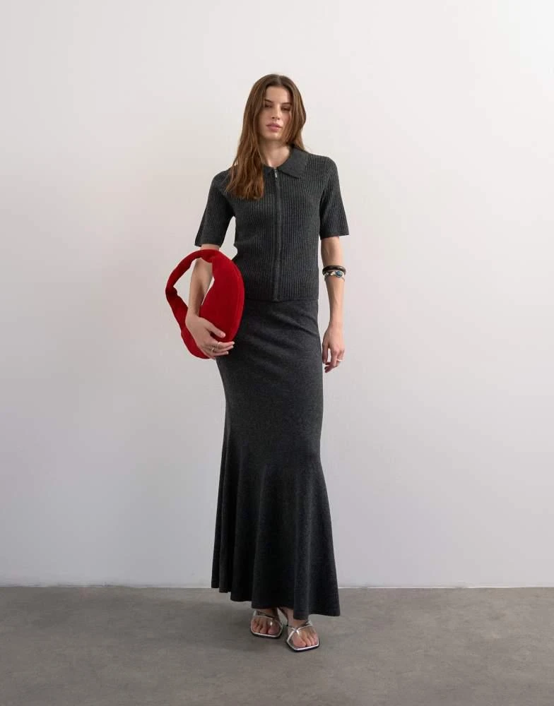 Topshop Topshop knitted zip through polo top co-ord in charcoal 2