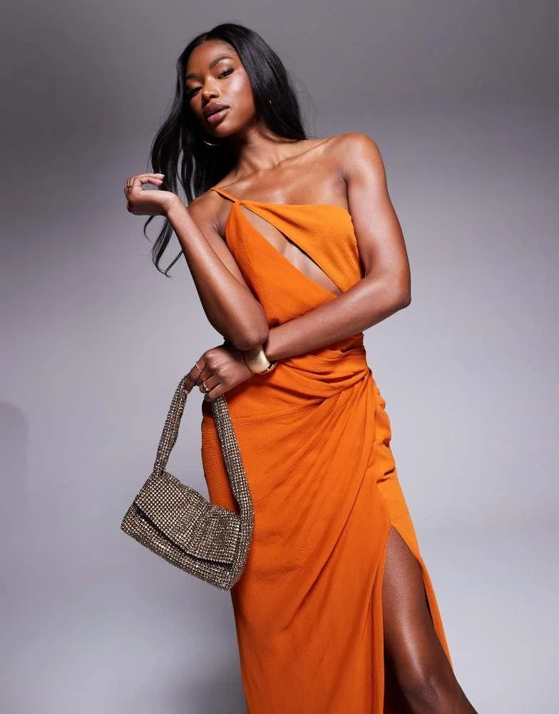 ASOS ASOS DESIGN draped cut out maxi dress in burnt orange 4