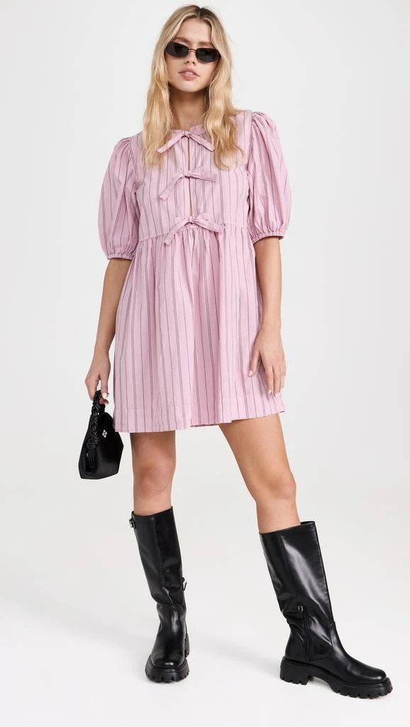Ganni Stripe Cotton Mini Bow Tie Dress 4