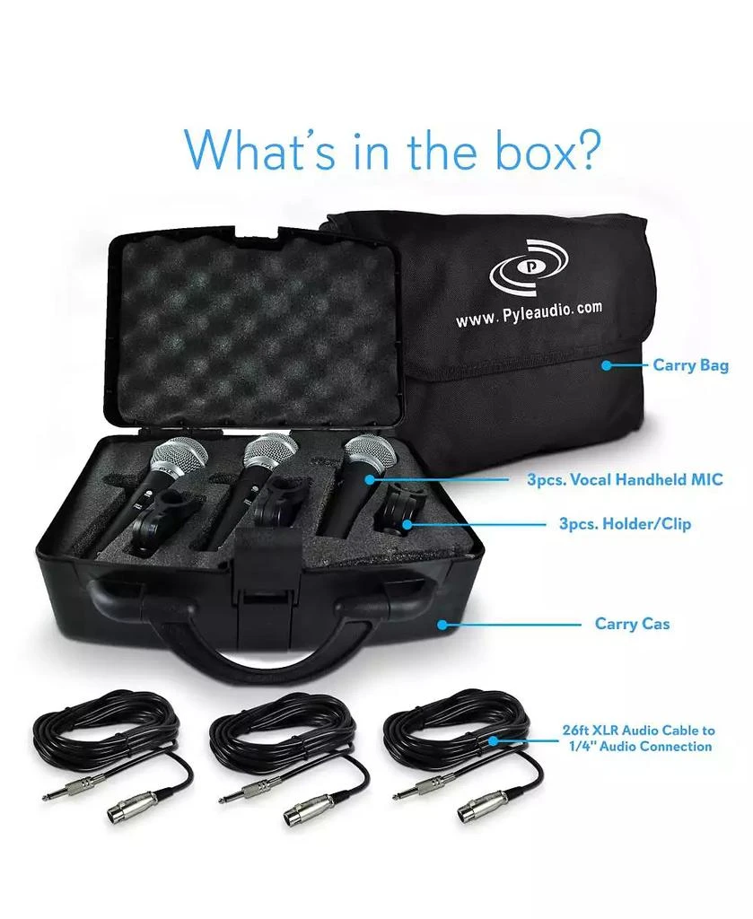 Pyle Dynamic Microphone Kit with 3 Handheld Mics, XLR Cables 
Pop Filters 7