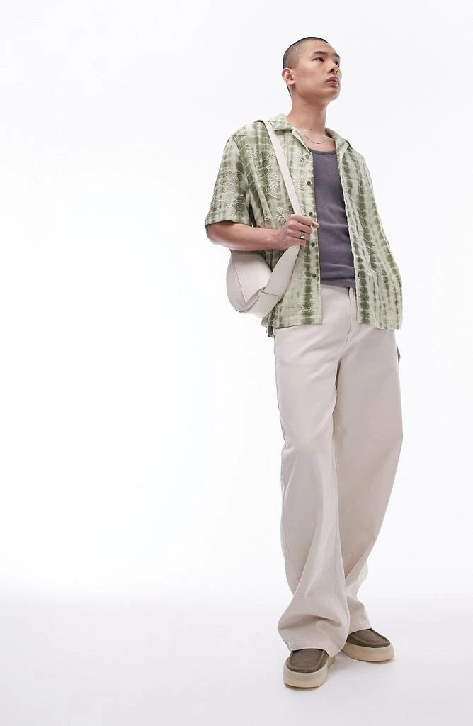 Topman Floral Embroidered Tie Dye Stripe Camp Shirt 5