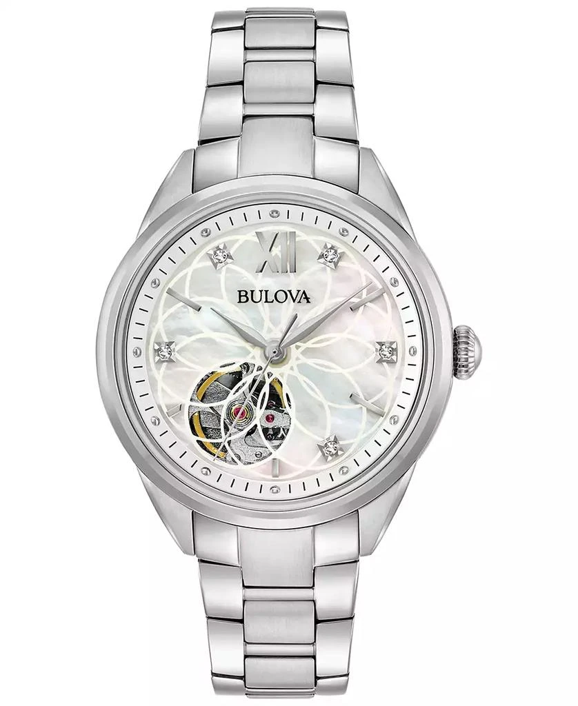 Bulova Women's Automatic Diamond Accent Stainless Steel Bracelet Watch 34mm 96P181 1
