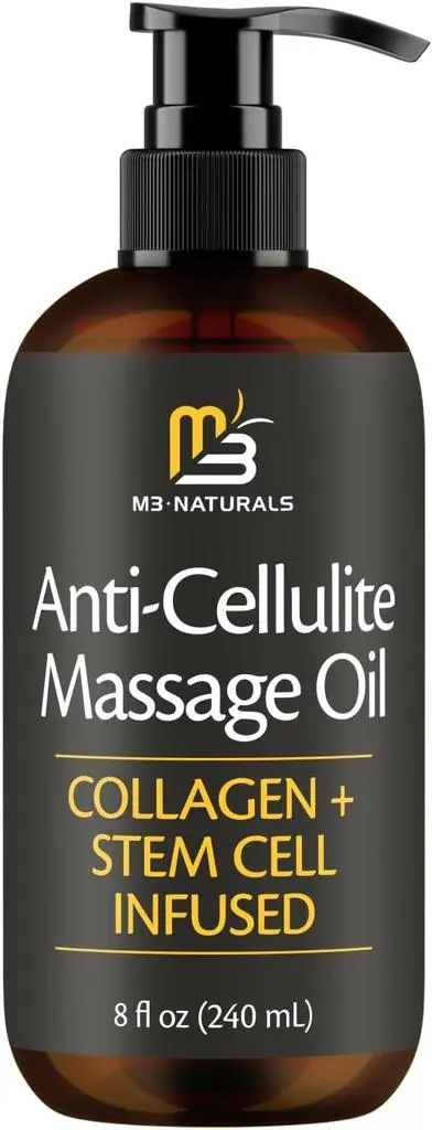 M3 Naturals Firming Body Massage Oil with Collagen & Stem Cell – Helps Smooth The Appearance of Cellulite & Improve Skin Texture – Refreshing Aromatherapy Body Oil for Legs & Full Body – 16 Fl Oz