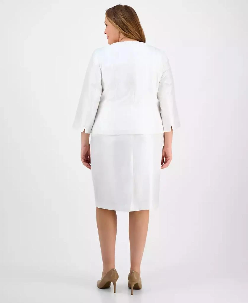 Le Suit Plus Size Collarless Three-Button 3/4-Sleeve Jacket & Slim Skimmer Skirt 2