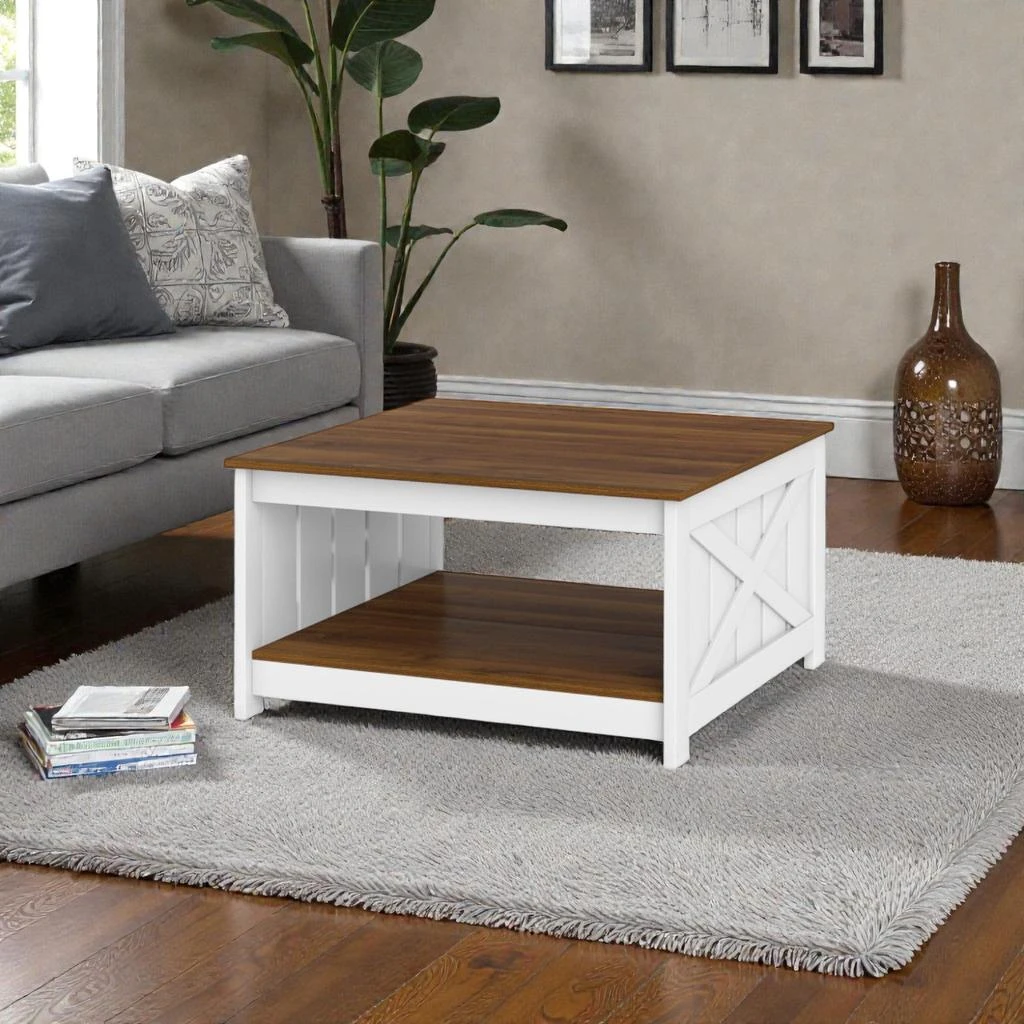 Hivvago Rustic 31" Coffee Table with Square Top and Convenient Storage