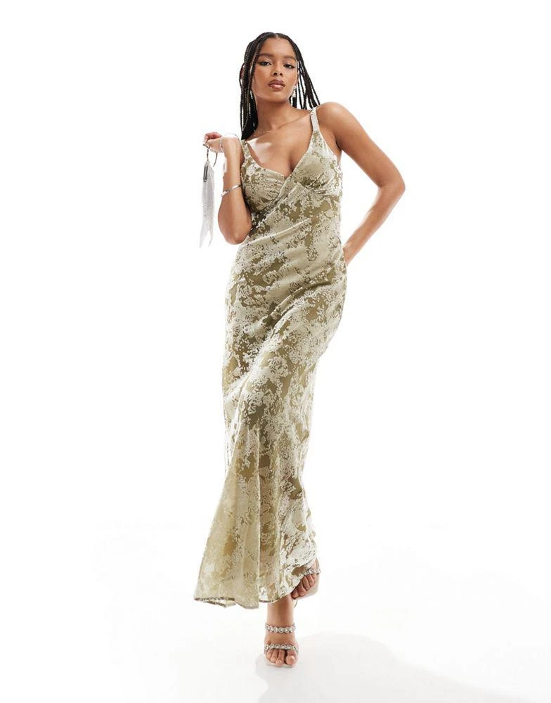 knee length dresses for ladies Dimitra | Dark Green and Brown Velvet Devore Plunge-Neck Wrap Mini Dress main image 1