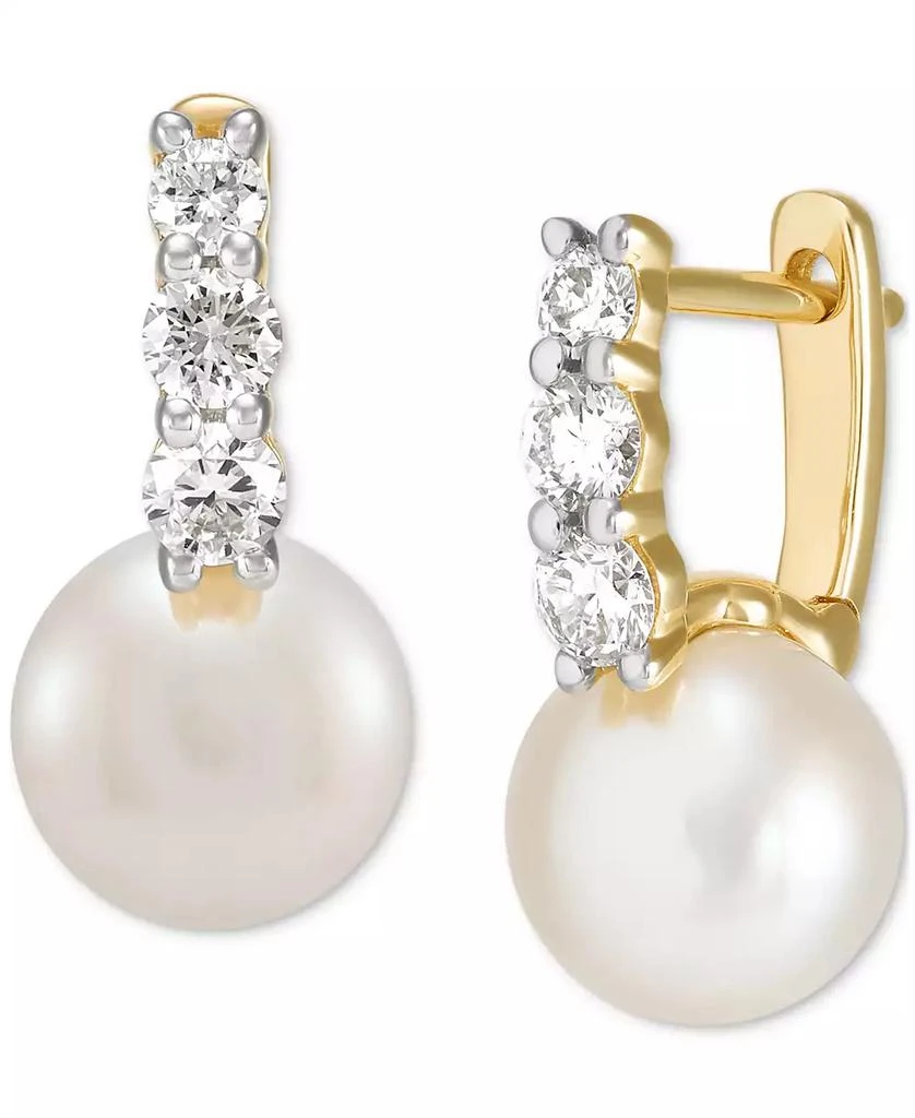 Grown With Love Cultured Freshwater Pearl (7-1/2mm) 
Lab Grown Diamond (3/8 ct. t.w.) Small Hoop Earrings in 14k Gold