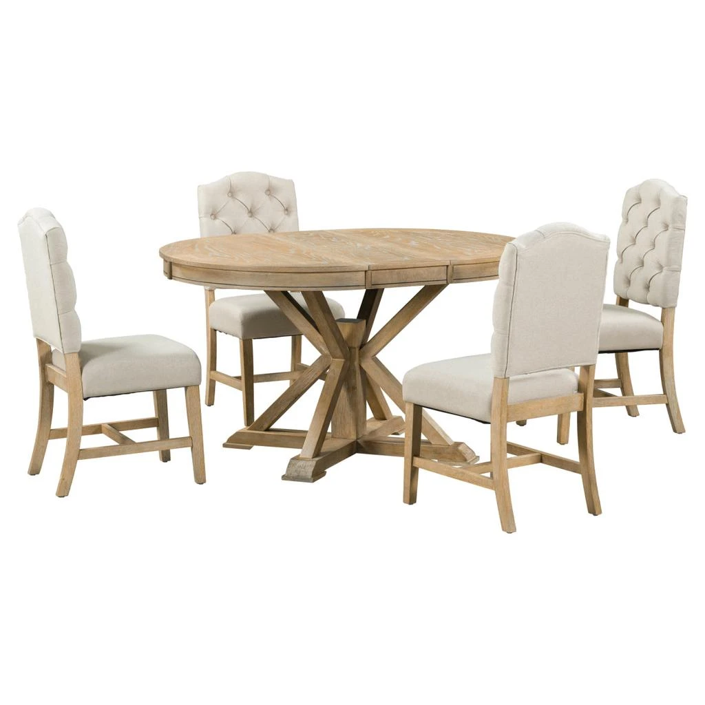Streamdale Furniture Streamdale Retro Style Extendable Dining Table Set with 4 Chairs (Natural Wood Wash) 3