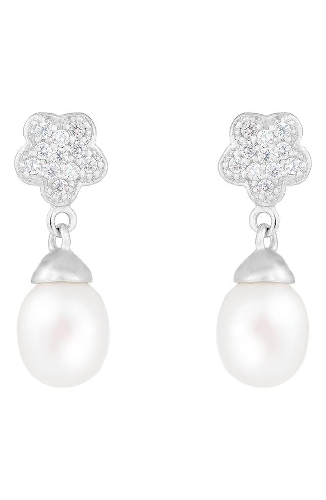 SPLENDID PEARLS Freshwater Pearl & CZ Cluster Drop Earrings