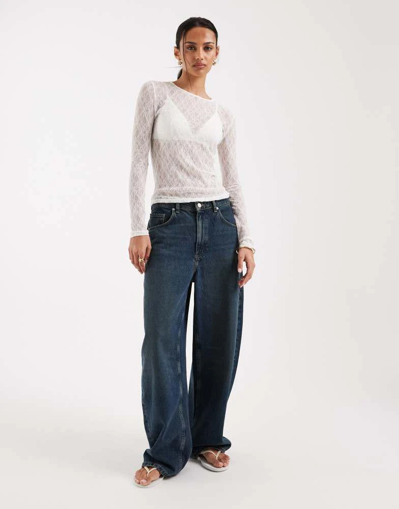 AWARE AWARE long sleeve round neck sheer lace top in white 2