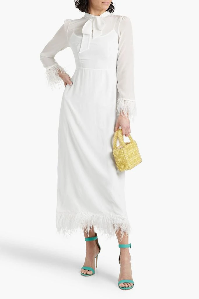 HVN Elissa feather-trimmed silk crepe de chine midi dress 2