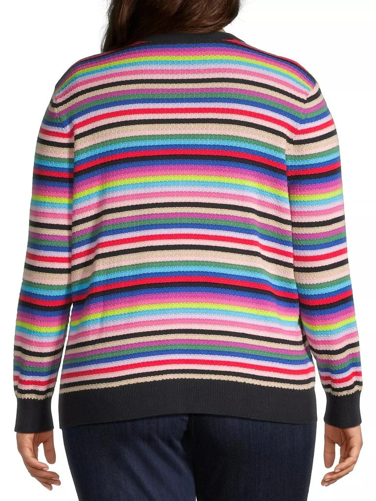 Minnie Rose Plus Size Cash Weekend Striped Cotton-Blend Cardigan 5