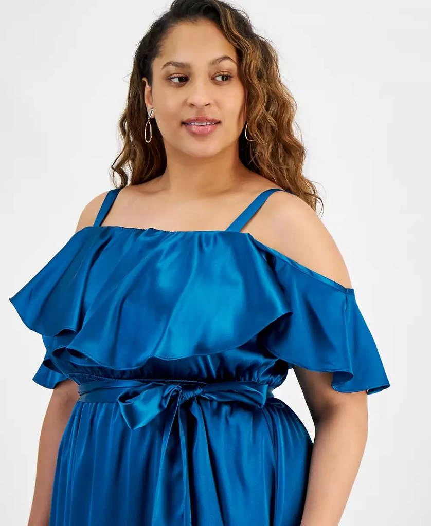 City Studios Plus Size Ruffled Square-Neck Cold-Shoulder Midi Dress 4