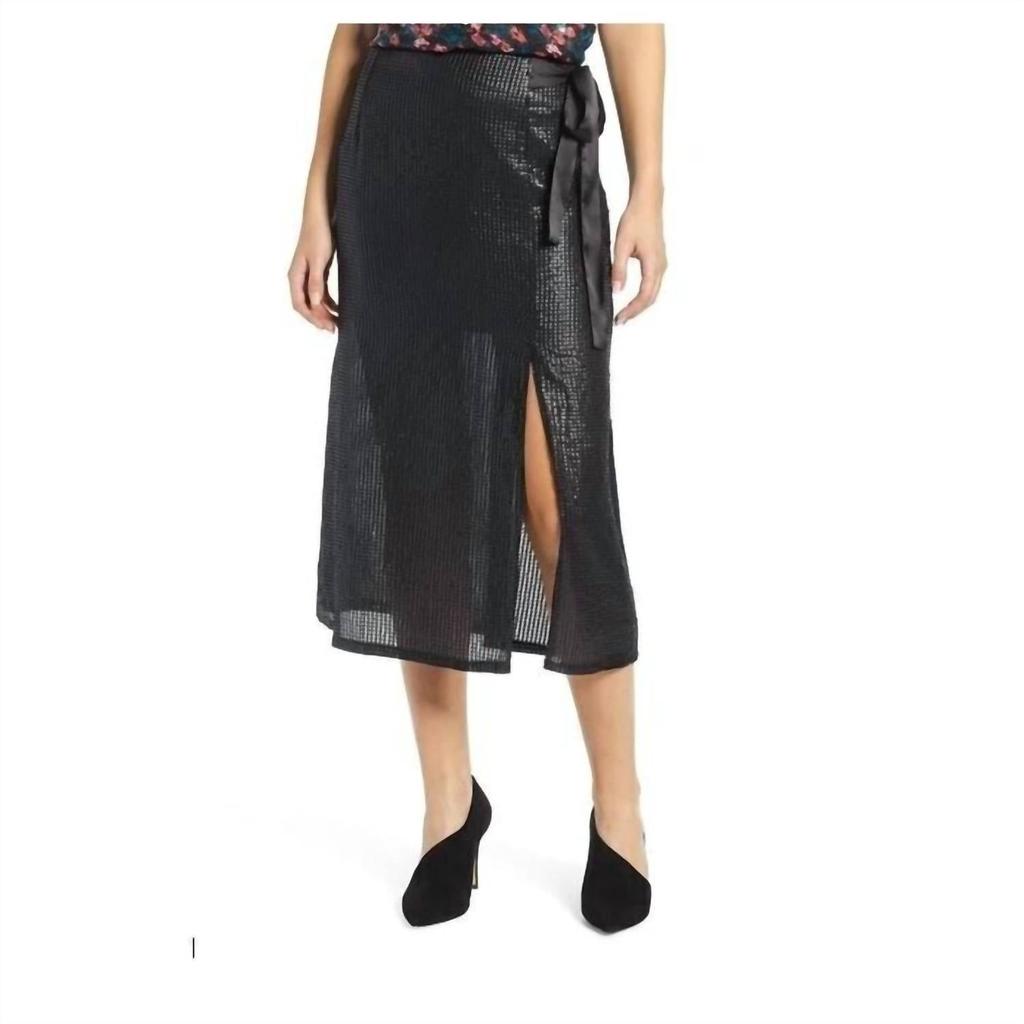 Something Navy Something Navy - Faux Wrap Sequin Front Slit Tie Midi Skirt