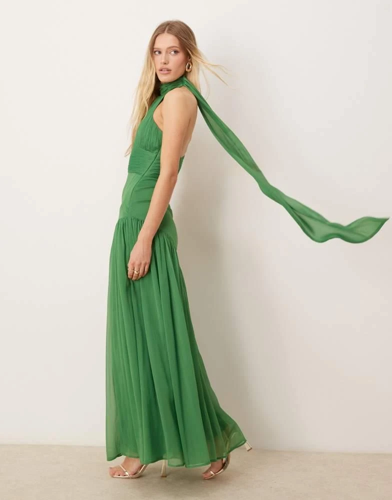 ASOS ASOS DESIGN  halter gathered full skirt maxi dress in green 4