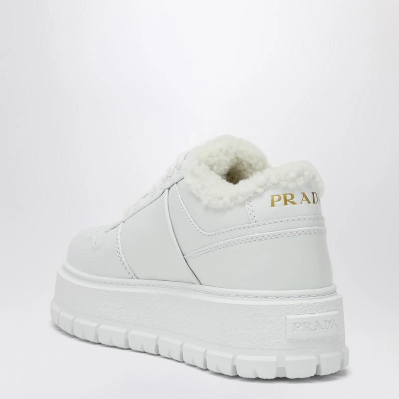 Prada White leather and sheepskin platform sneaker 4