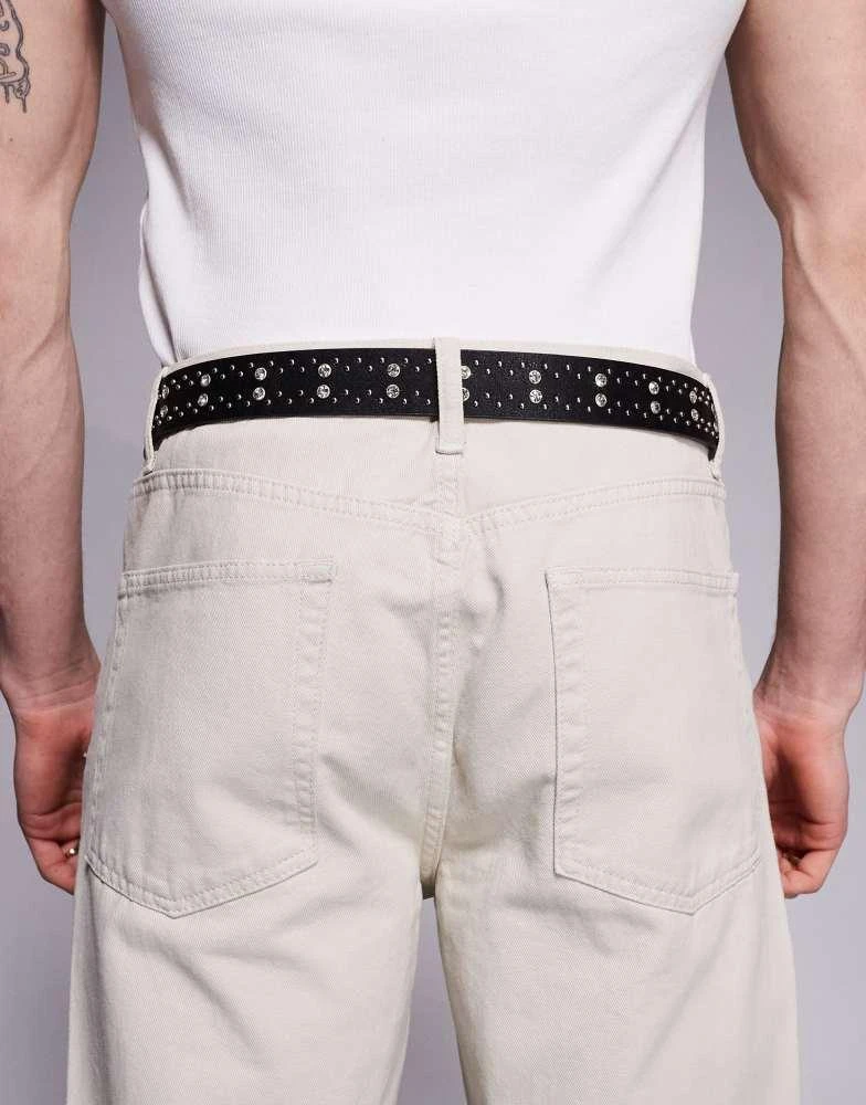 ASOS ASOS DESIGN western cowboy crystal studded belt in black faux leather 3