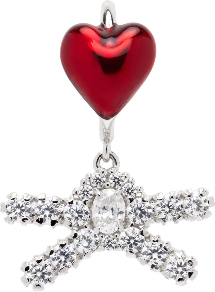 Shushu/Tong Silver & Red YVMIN Edition Enamel Heart Gem Bowknot Lip Ring