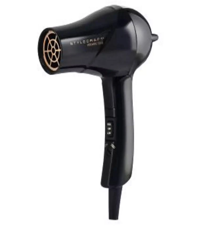 StyleCraft Professional Peewee 1200 Folding Handle Dual Voltage Compact Travel Hair Dryer with Nozzle, Diffuser, and Travel Bag 4