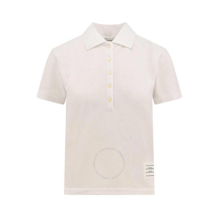 Thom Browne Ladies White Pique Relaxed Stripe Polo Shirt