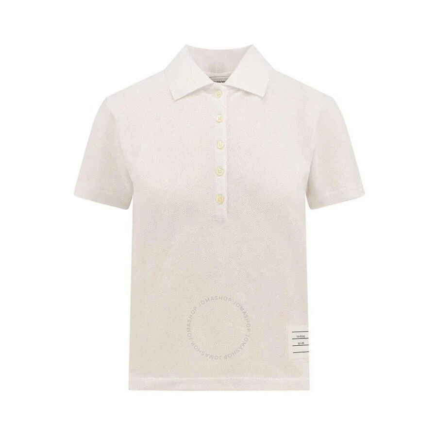 Thom Browne Ladies White Pique Relaxed Stripe Polo Shirt 1