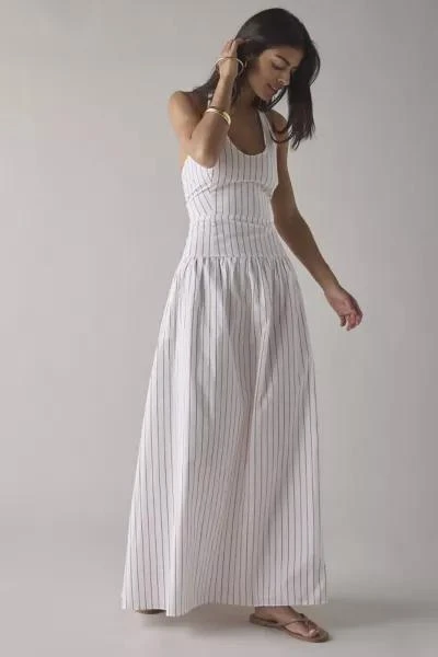 Glamorous Glamorous Striped Cotton Drop Waist Halter Maxi Dress 1