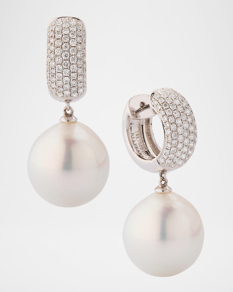 BELPEARL 18K White Gold South Sea Pearl Earrings with Diamonds