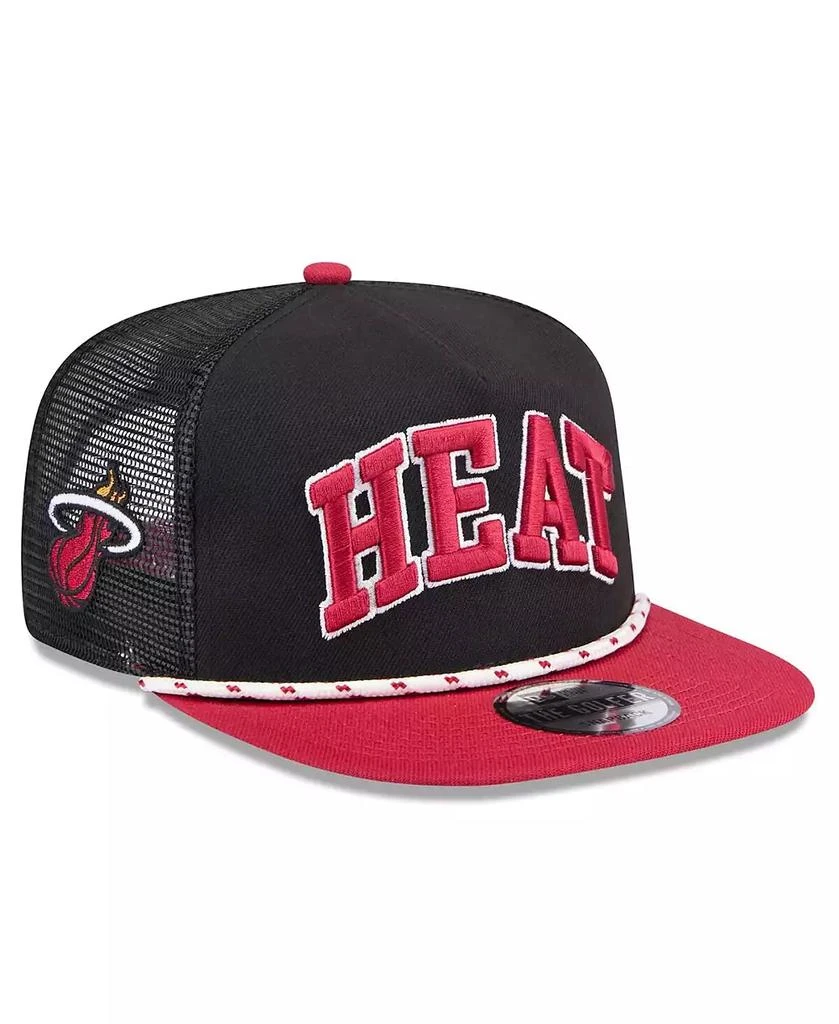 New Era Men's Black/Red Miami Heat Throwback Team Arch Golfer Snapback Hat 1