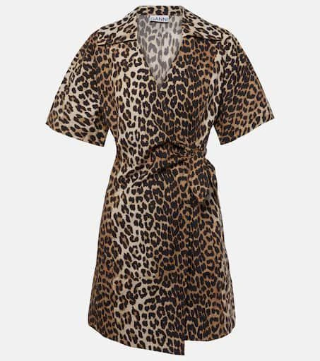Ganni Leopard-print cotton wrap dress 1
