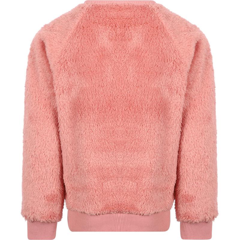 Huxbaby Teddy fur zipped logo jacket in dusty pink