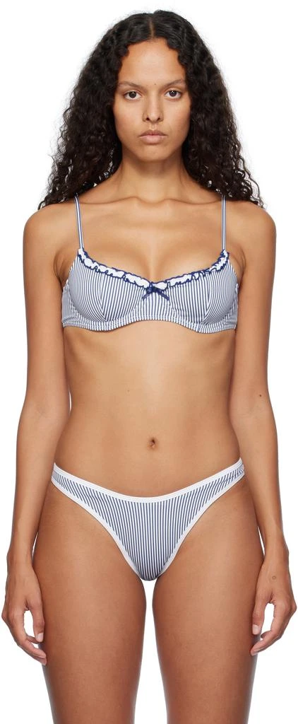 Frankies Bikinis Blue & White Cola Striped Underwire Bikini Top 1