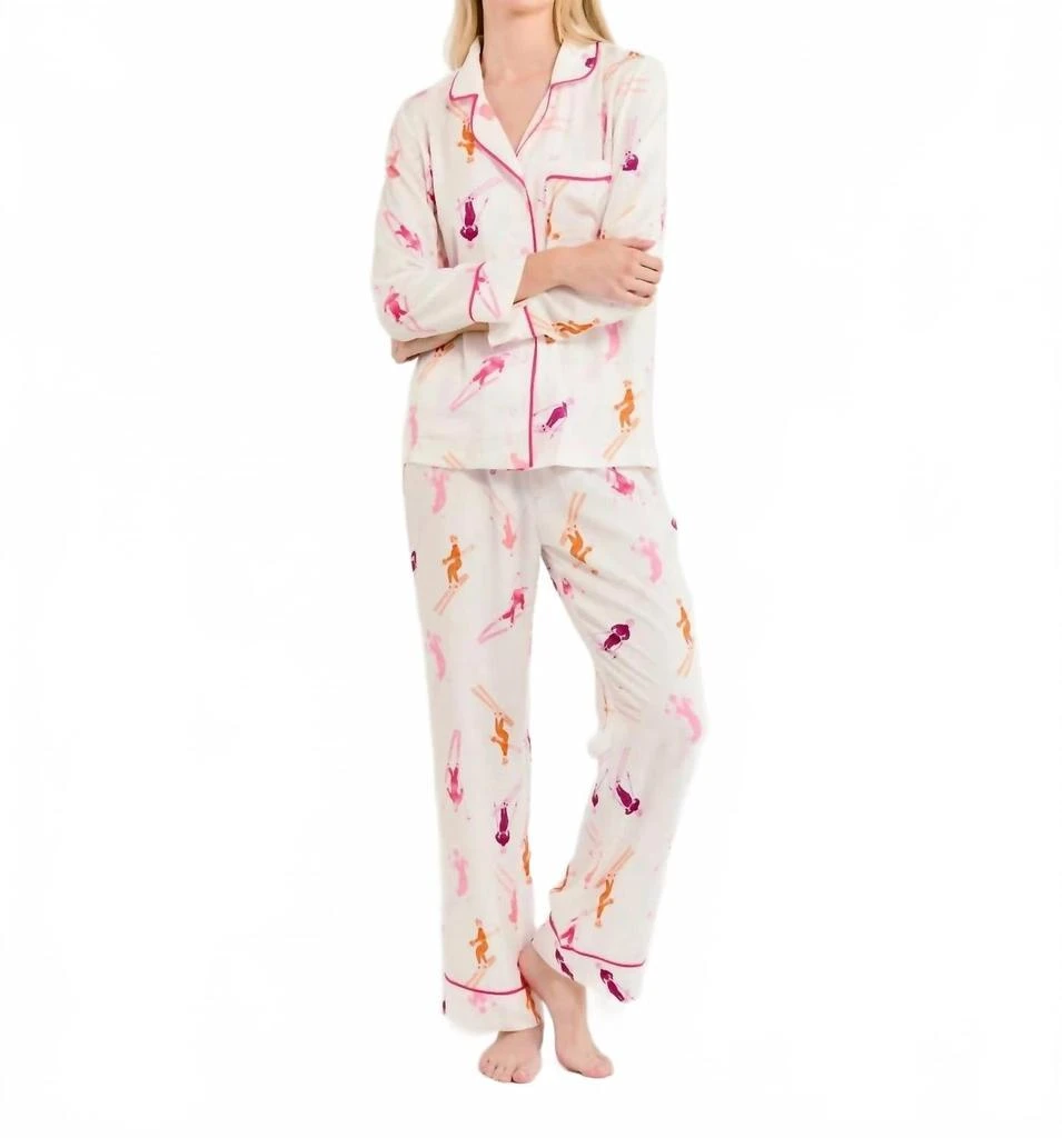 KATIE KIME Bluebird Day Long Sleeve Pajama Set In Ski Print