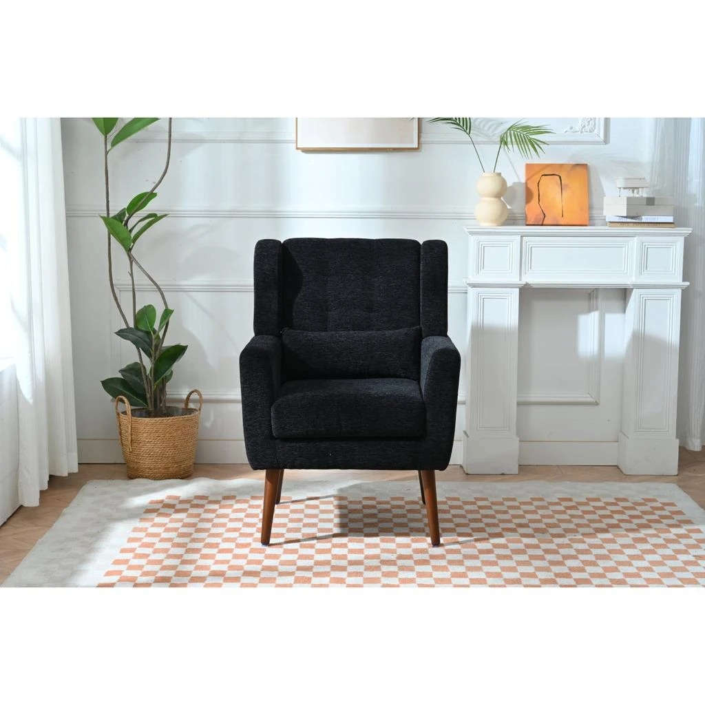 Streamdale Furniture Streamdale Modern Chenille Accent Lounge Chair w/ Throw Pillow (Black) 5
