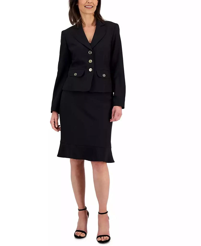 Le Suit Three-Button Jacket & Flounce-Hem Skirt, Regular & Petite 1