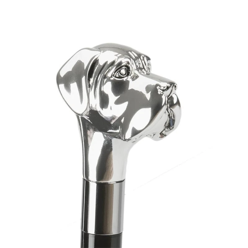 PASOTTI Pasotti Black Check Luxury Umbrella with Silver Labrador Handle 2