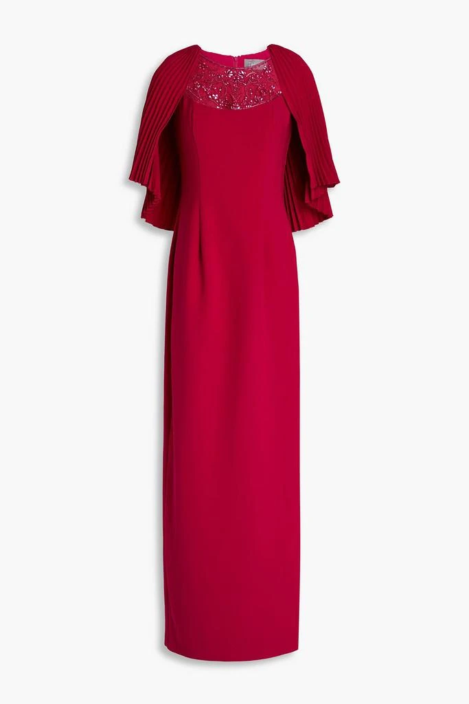 Theia Cape-effect embellished crepe gown 1