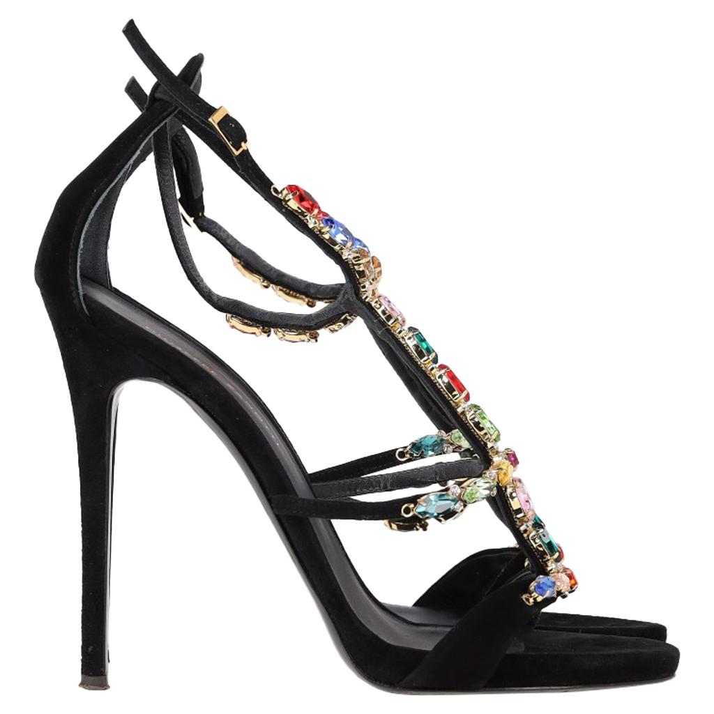 Giuseppe Zanotti Elba Crystal Embellished Sandals in Black Suede