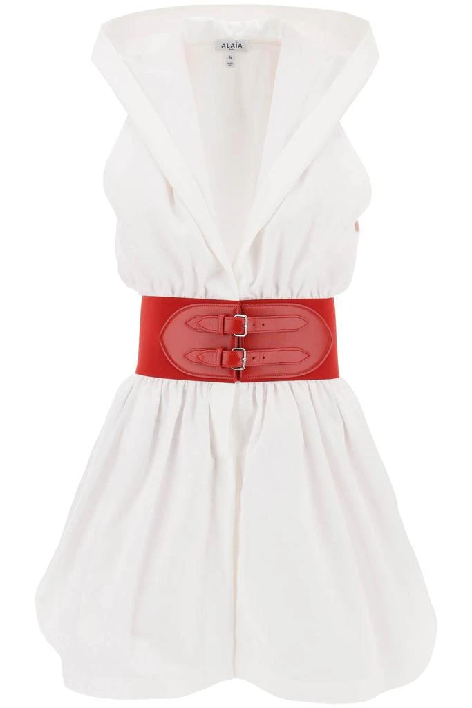 ALAIA hooded mini dress with belted waist 1