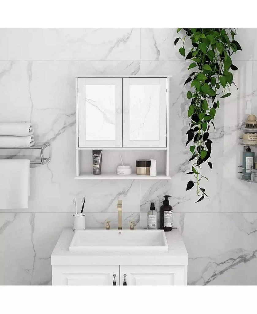 Flynama Bathroom Wall Cabinet with Doule Mirror Doors and Shelvs 6