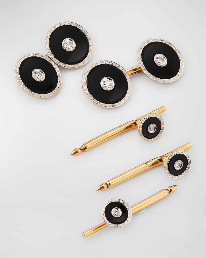 NM Estate Estate Carrington 14K Yellow Gold and Platinum Black Onyx with Diamond Gents Set 3