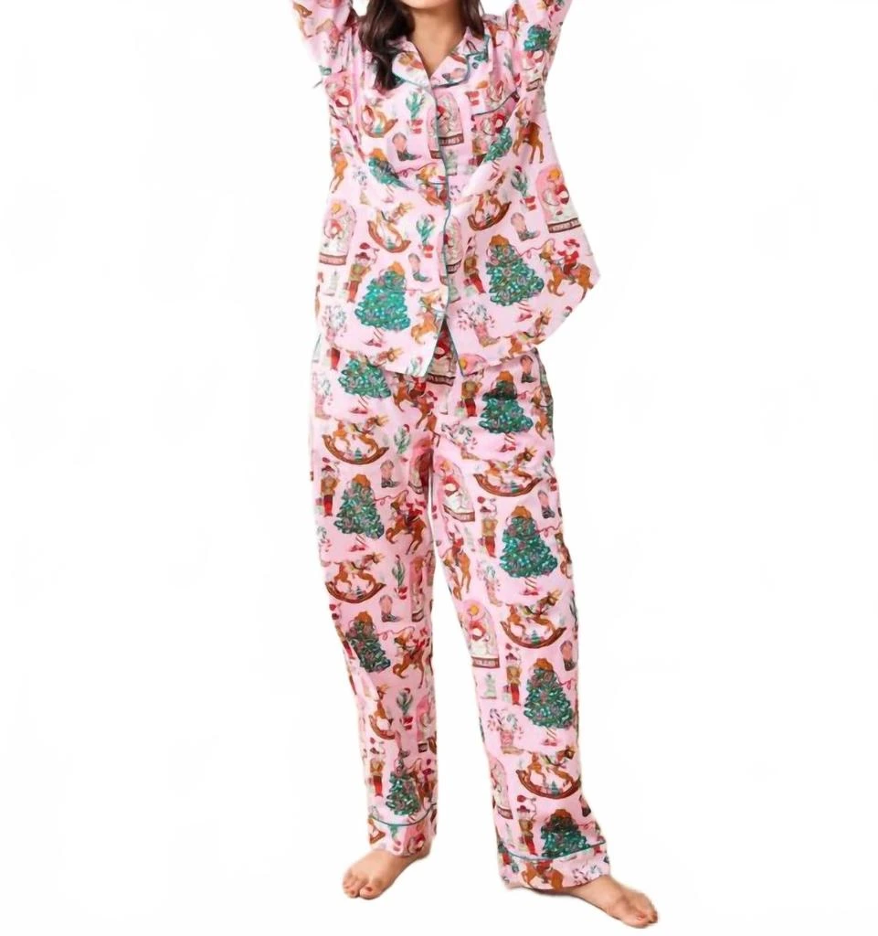 Printfresh Cowboy Christmas Long Pajama Set In Pink Boots