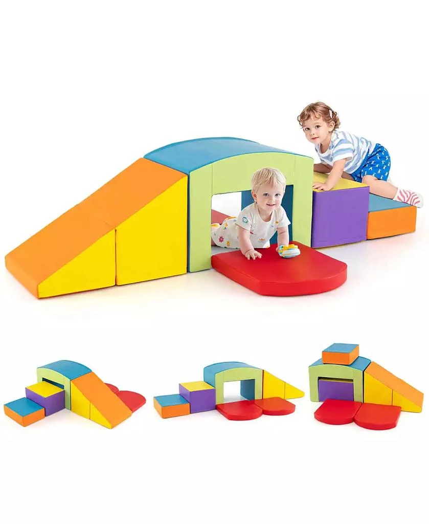 Costway 6 PCS Multi-color Climb and Crawl Activity Playset with Tunnel Slide Stairs 
Ramp
